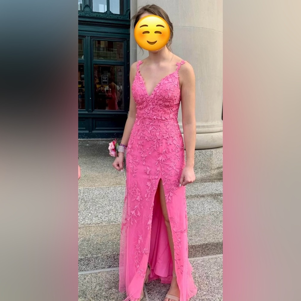 Sherri Hill Pink Floral Lace Prom Dress